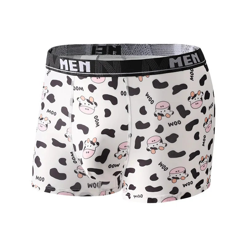 Men Polyester Ice Silk Breathable Boxer Briefs Cartoon Animal Print Comfortable Elastic Waistband Underwear