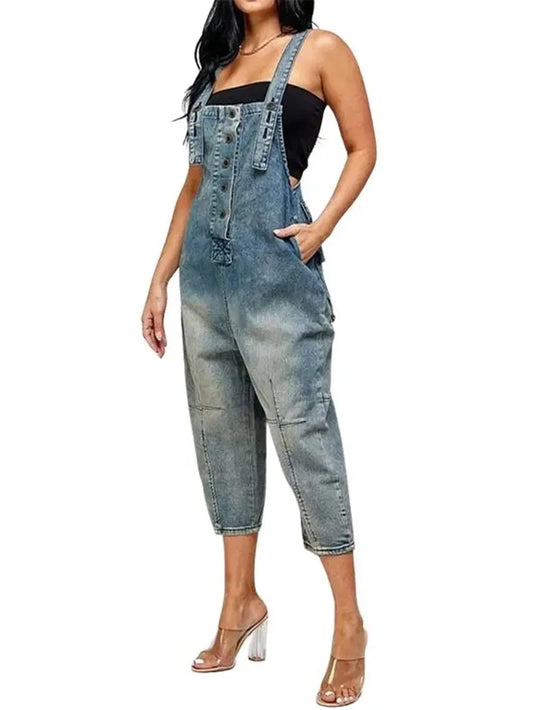 Loose Denim Harem Overalls