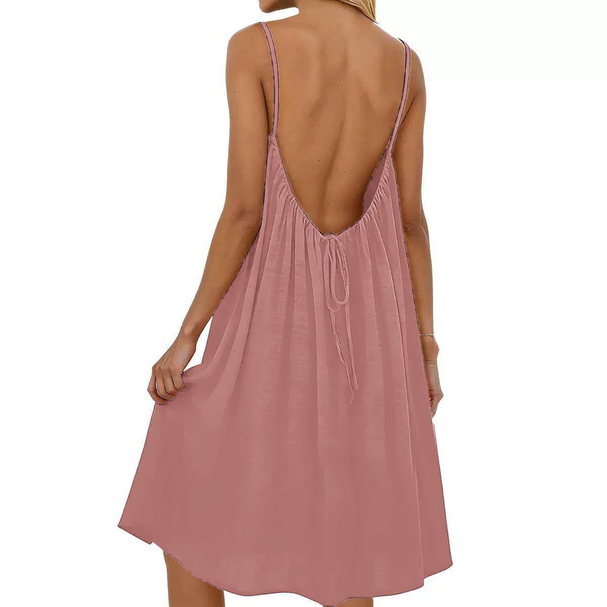 Women's Solid Color Spaghetti Strap Backless Dress - Sleeveless Summer Bodycon Fit Casual Evening Dress For Daily Wear Holiday Outfit