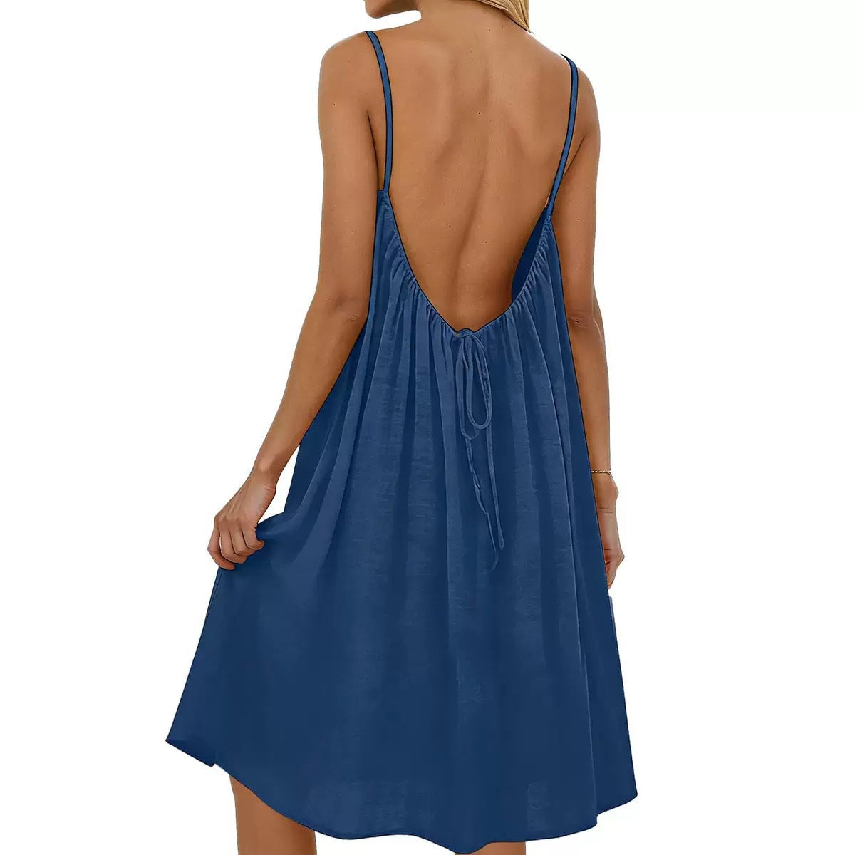 Women's Solid Color Spaghetti Strap Backless Dress - Sleeveless Summer Bodycon Fit Casual Evening Dress For Daily Wear Holiday Outfit