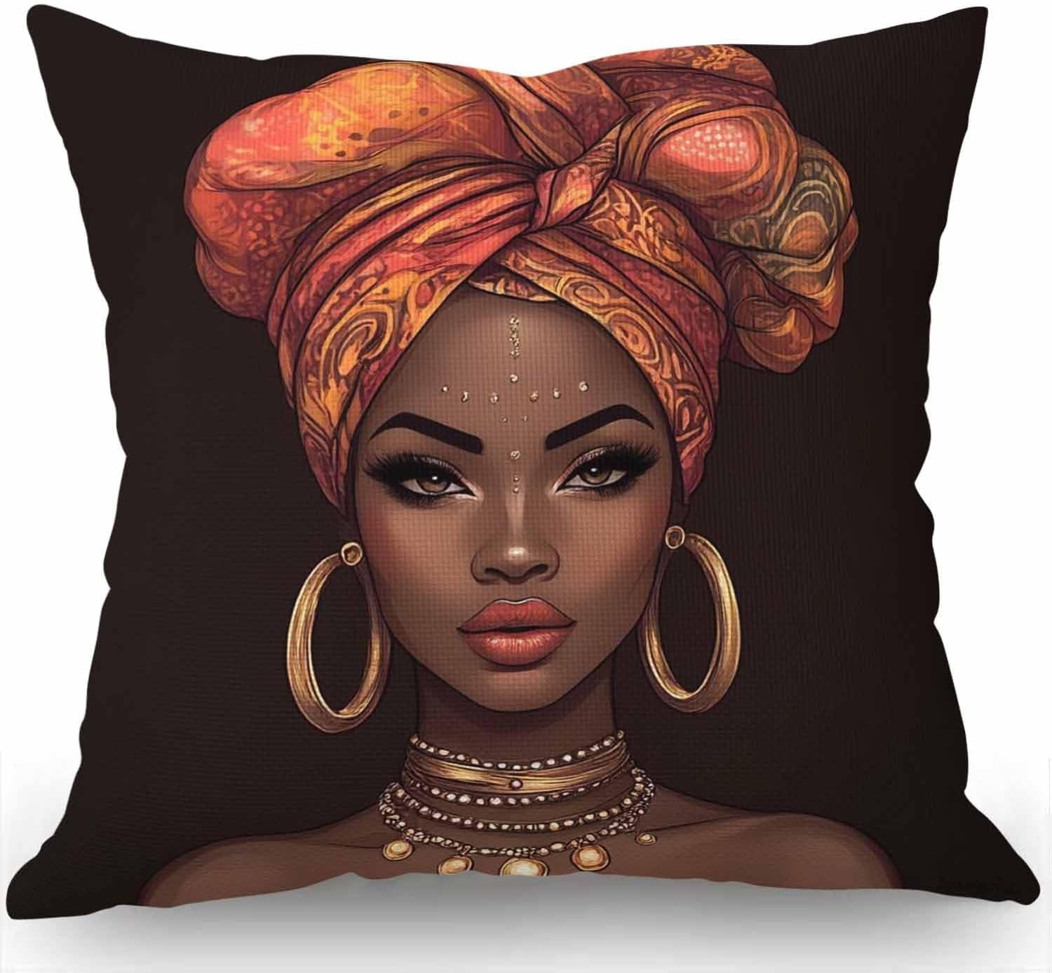 African American Woman Pretty Girl Throw Pillow Cover Cushion Case for Home Decor Sofa Couch 18" X 18" Inch Cotton Linen Farmhouse Decorations