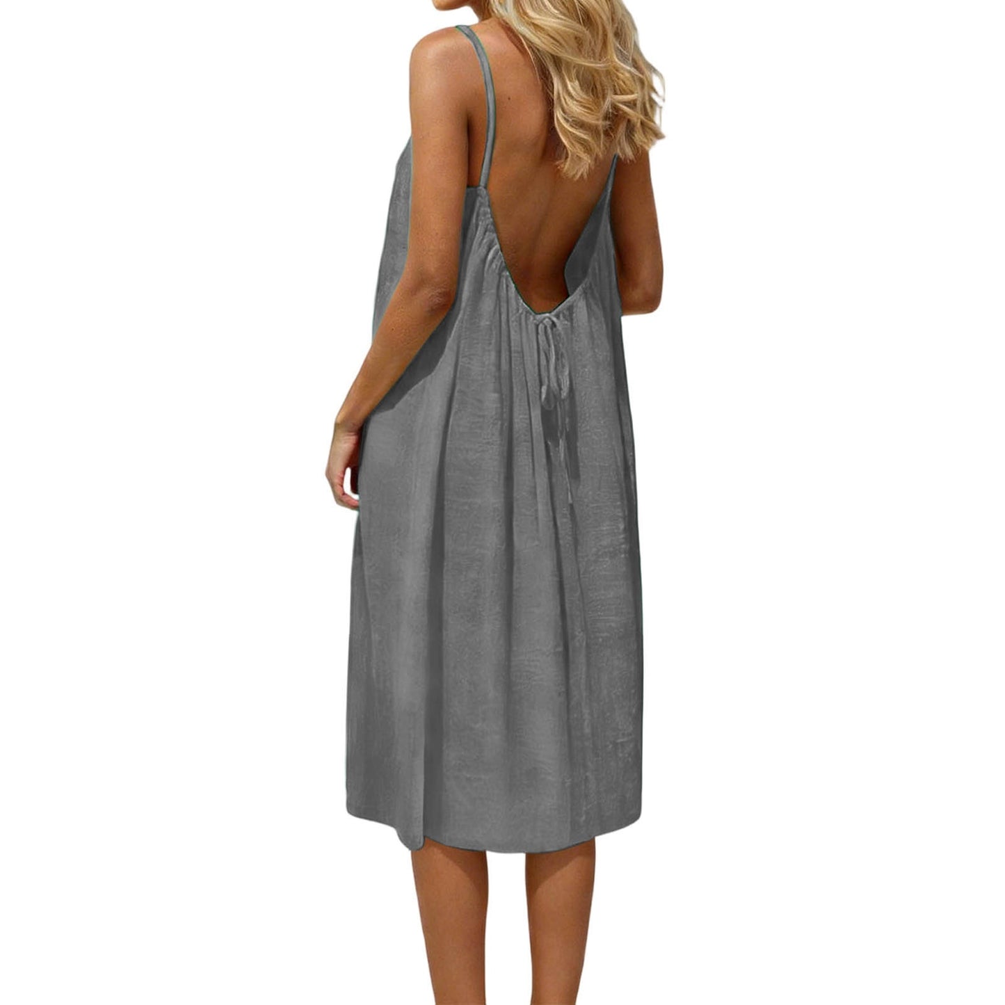 Women's Solid Color Spaghetti Strap Backless Dress - Sleeveless Summer Bodycon Fit Casual Evening Dress For Daily Wear Holiday Outfit