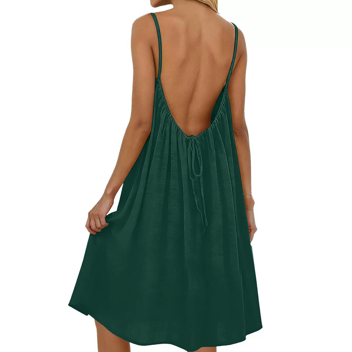 Women's Solid Color Spaghetti Strap Backless Dress - Sleeveless Summer Bodycon Fit Casual Evening Dress For Daily Wear Holiday Outfit