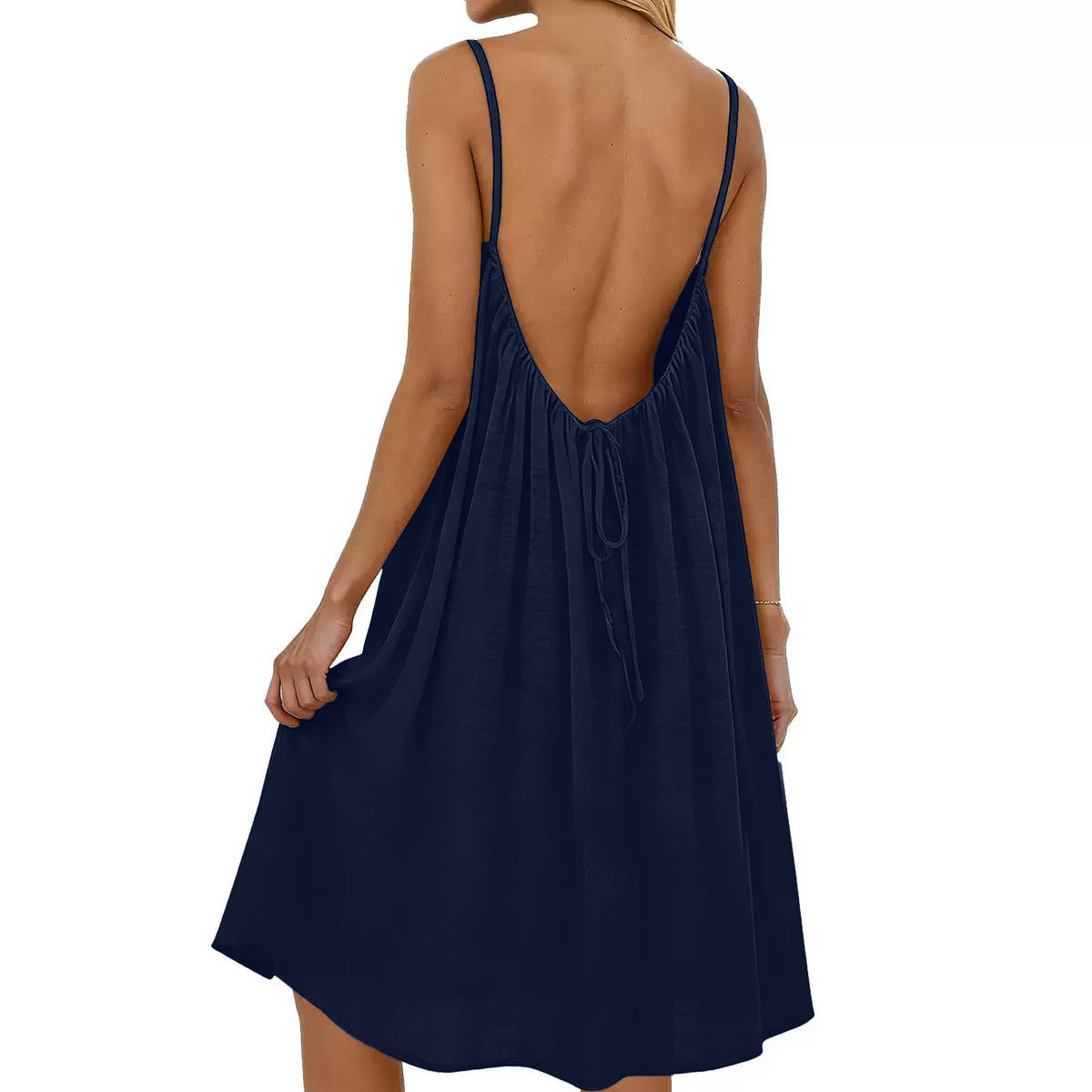 Women's Solid Color Spaghetti Strap Backless Dress - Sleeveless Summer Bodycon Fit Casual Evening Dress For Daily Wear Holiday Outfit
