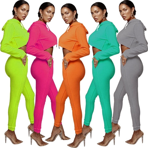 Women's 2 Piece Tracksuit Cropped Hoodie And Jogger Pants Set