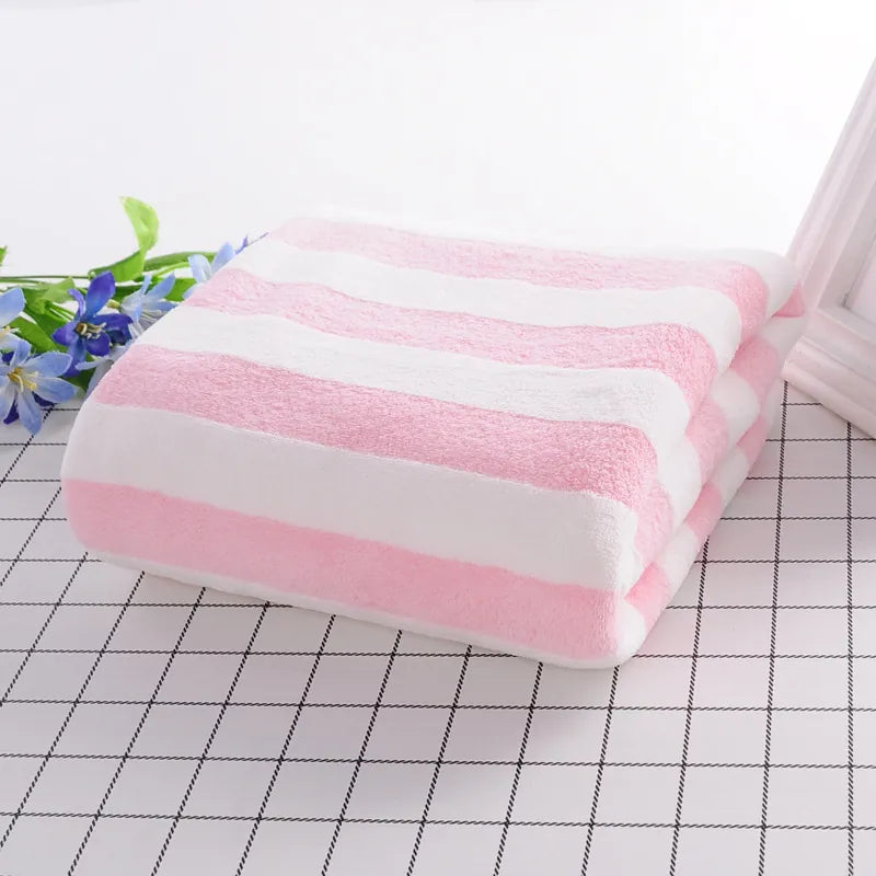 Striped Bath Towels Microfiber Coral Fleece Soft Absorbent Quick Dry Face Towels For Bathroom