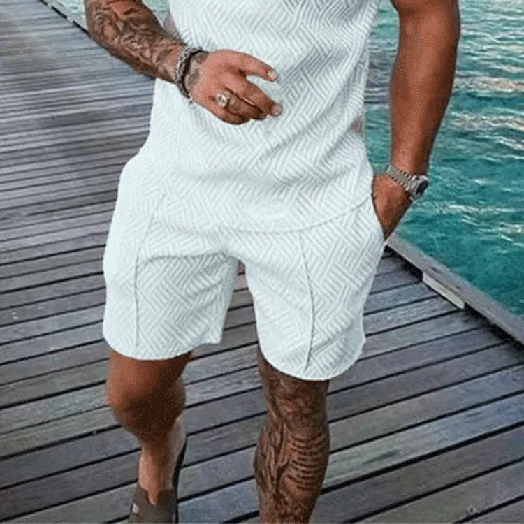 Men Summer Casual 3D Printed Shorts Geometric Textured Shorts