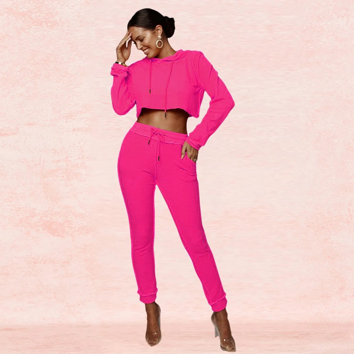 Women's 2 Piece Tracksuit Cropped Hoodie And Jogger Pants Set