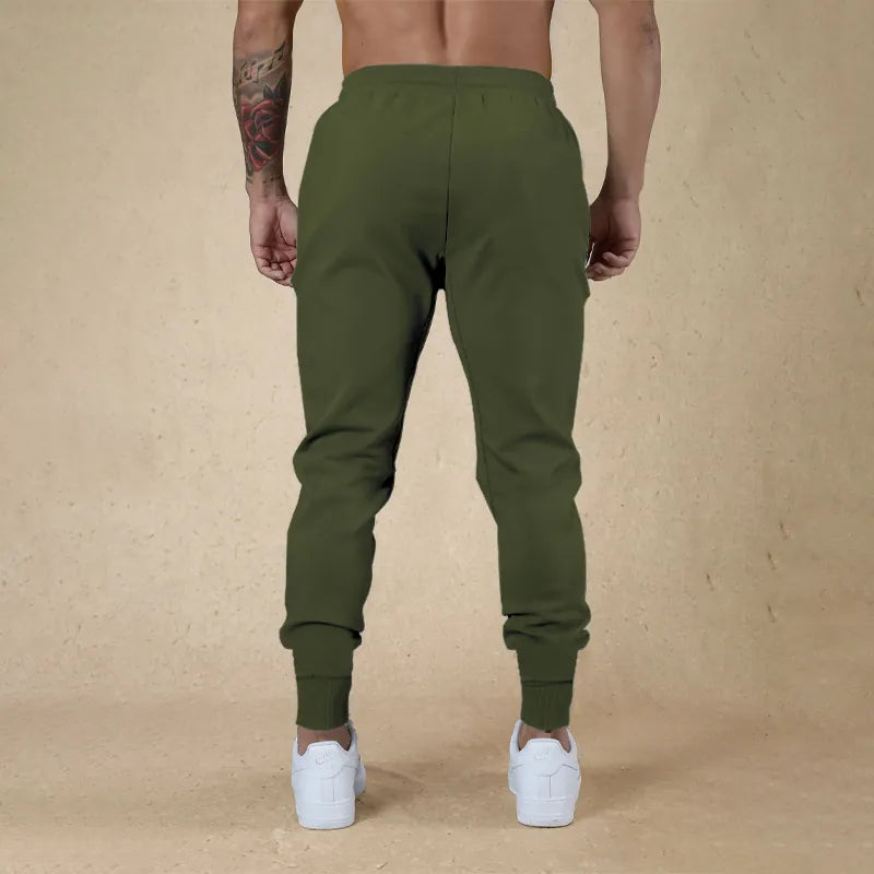 Men Sporty Polyester Solid Color Drawstring Joggers Slim Fit Cuffed Hem Sweatpants