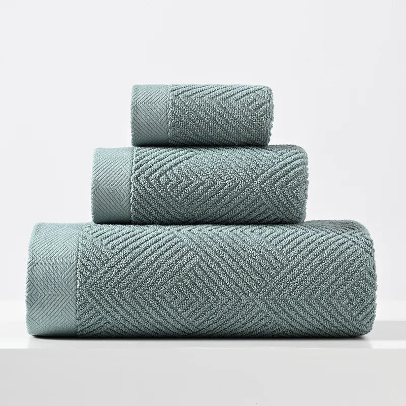 Pure Cotton Thickened Towels High Absorbency Jacquard Geometric Texture Soft Face Bath Towels For Home Bathroom