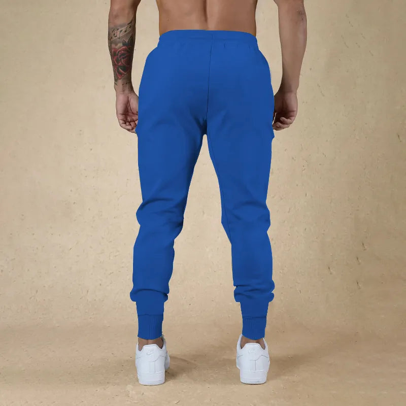 Men Sporty Polyester Solid Color Drawstring Joggers Slim Fit Cuffed Hem Sweatpants