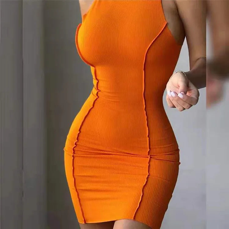 Women Mini Dress Ribbed Knit Sleeveless