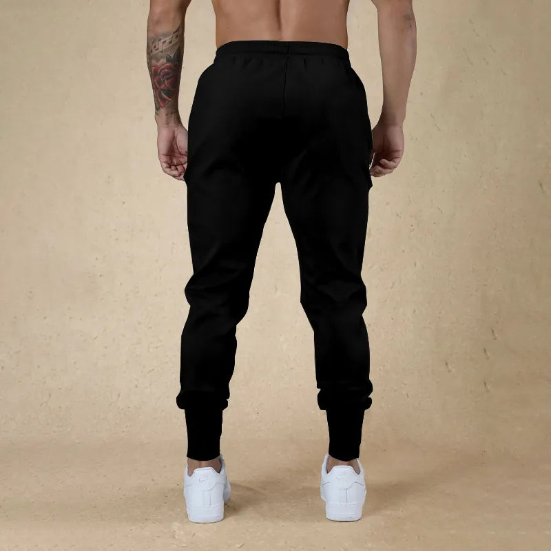 Men Sporty Polyester Solid Color Drawstring Joggers Slim Fit Cuffed Hem Sweatpants