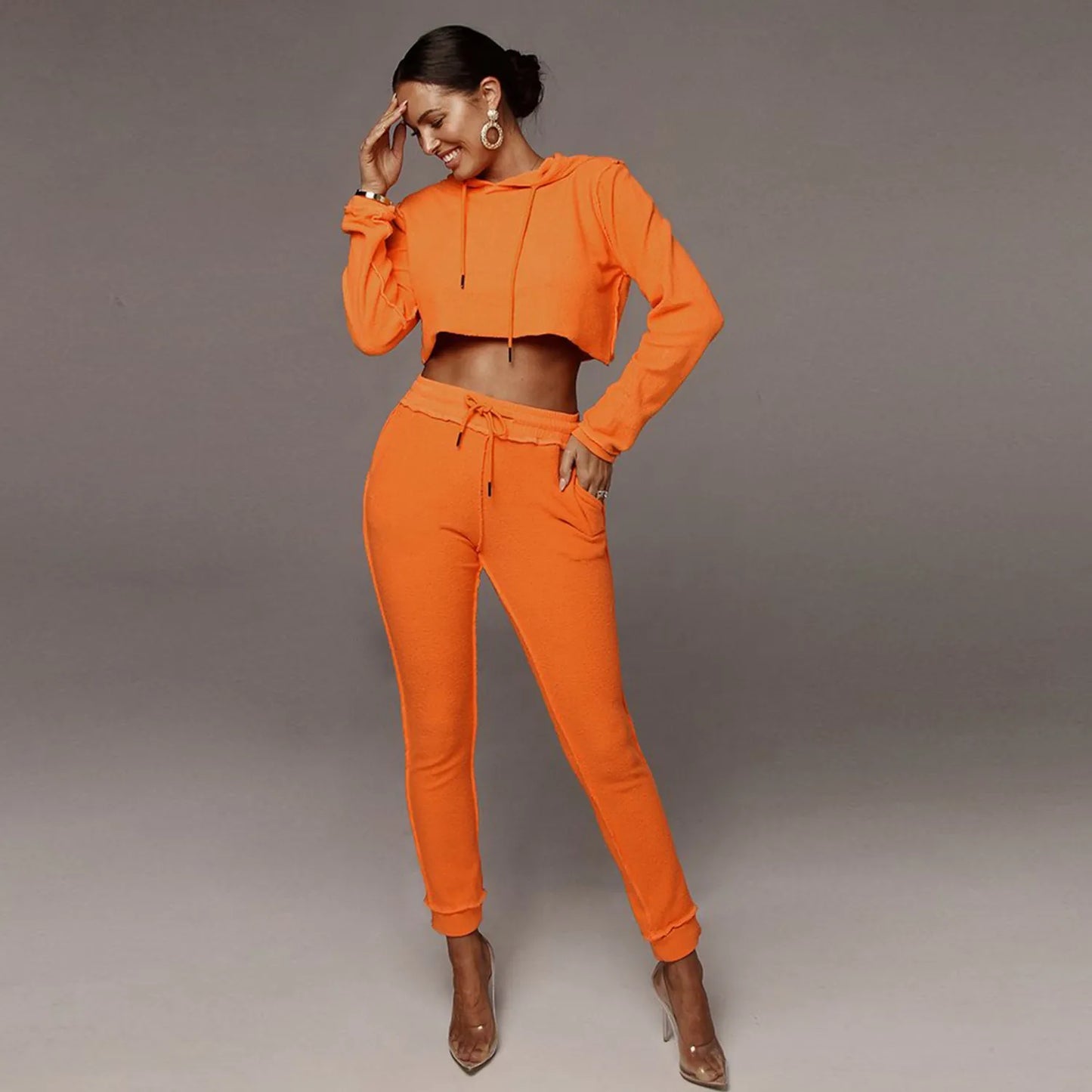 Women's 2 Piece Tracksuit Cropped Hoodie And Jogger Pants Set