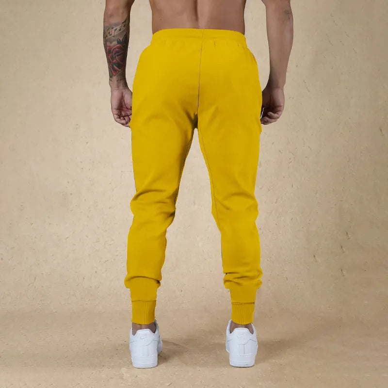 Men Sporty Polyester Solid Color Drawstring Joggers Slim Fit Cuffed Hem Sweatpants
