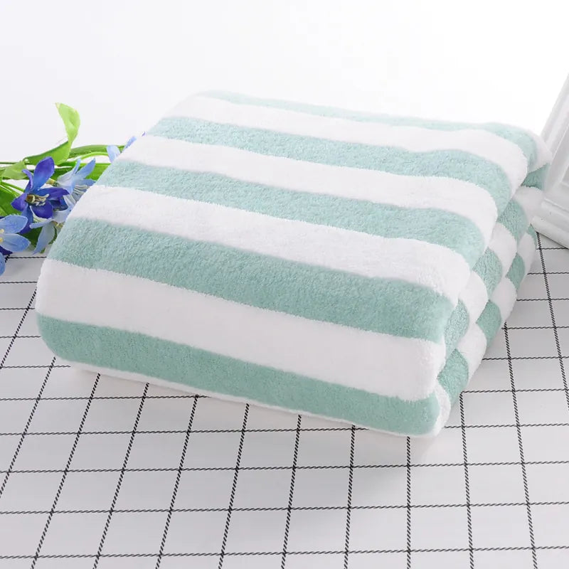 Striped Bath Towels Microfiber Coral Fleece Soft Absorbent Quick Dry Face Towels For Bathroom