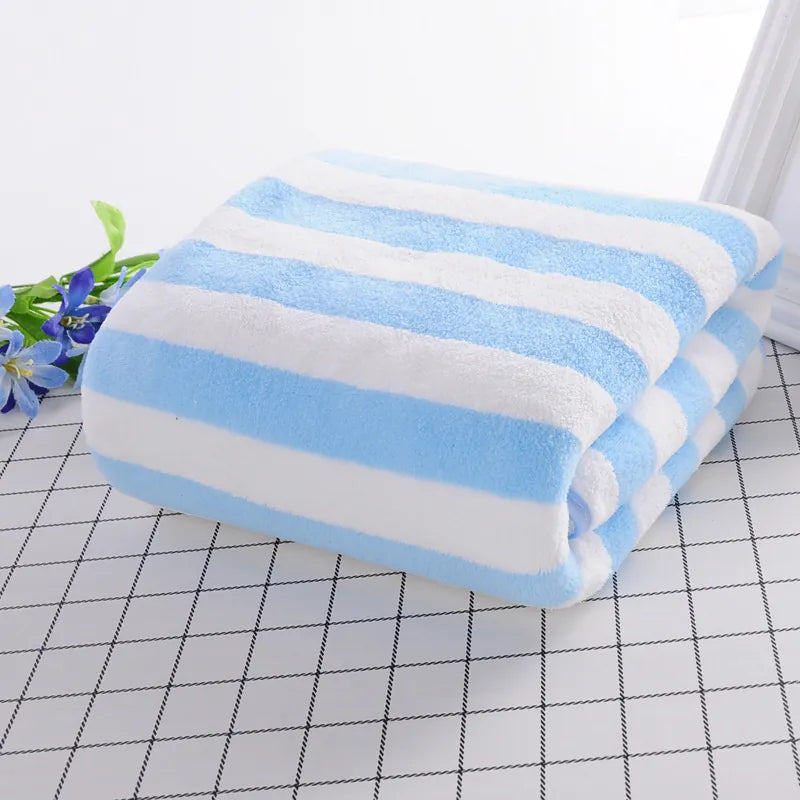 Striped Bath Towels Microfiber Coral Fleece Soft Absorbent Quick Dry Face Towels For Bathroom