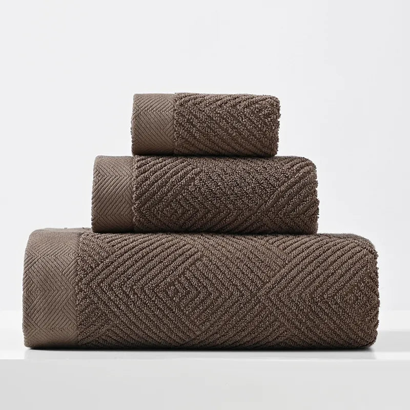 Pure Cotton Thickened Towels High Absorbency Jacquard Geometric Texture Soft Face Bath Towels For Home Bathroom