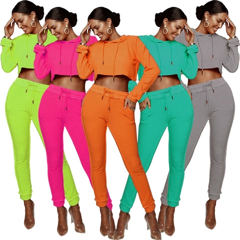 Women's 2 Piece Tracksuit Cropped Hoodie And Jogger Pants Set