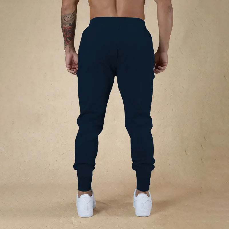 Men Sporty Polyester Solid Color Drawstring Joggers Slim Fit Cuffed Hem Sweatpants