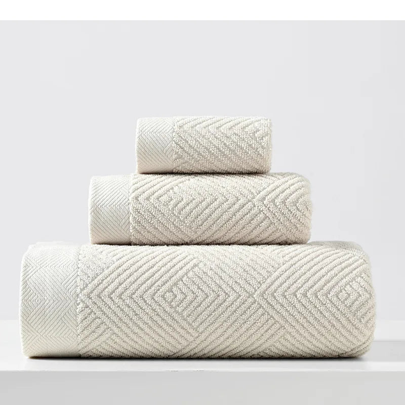 Pure Cotton Thickened Towels High Absorbency Jacquard Geometric Texture Soft Face Bath Towels For Home Bathroom
