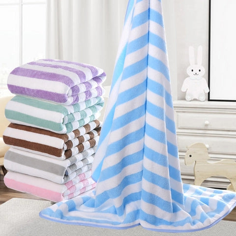 Striped Bath Towels Microfiber Coral Fleece Soft Absorbent Quick Dry Face Towels For Bathroom