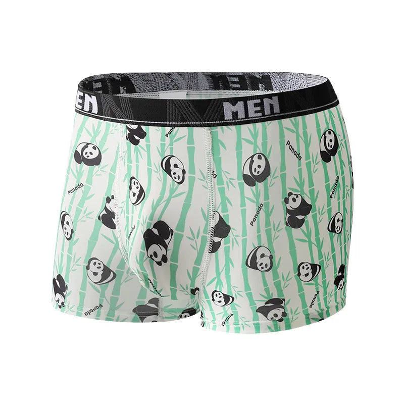 Men Polyester Ice Silk Breathable Boxer Briefs Cartoon Animal Print Comfortable Elastic Waistband Underwear