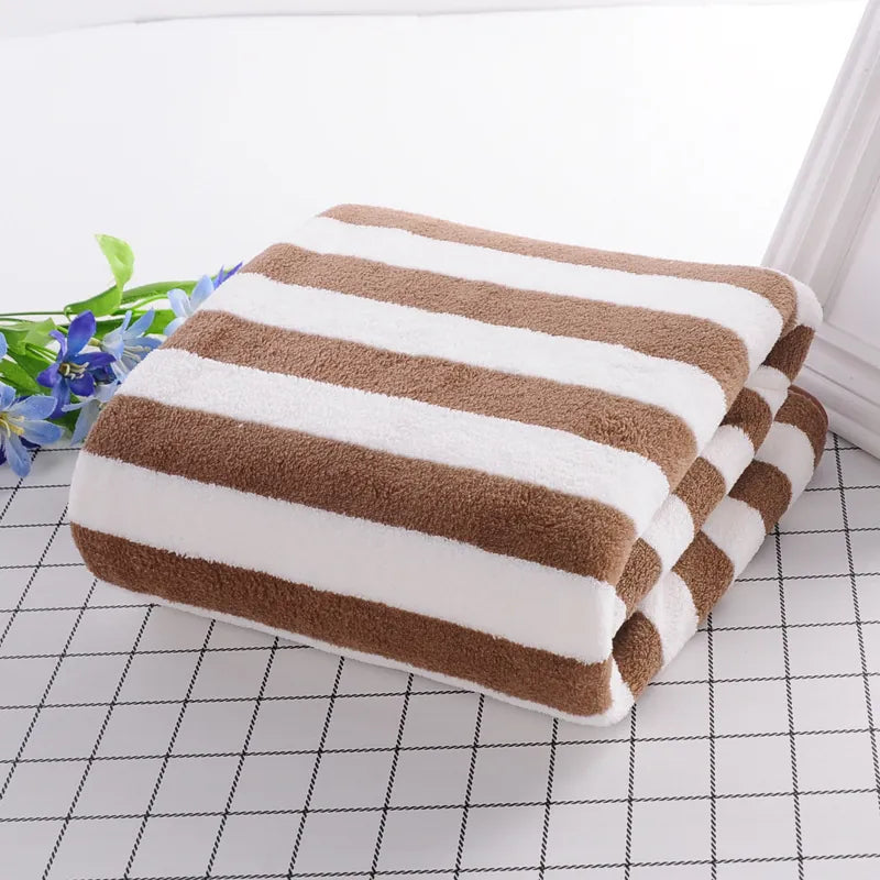 Striped Bath Towels Microfiber Coral Fleece Soft Absorbent Quick Dry Face Towels For Bathroom