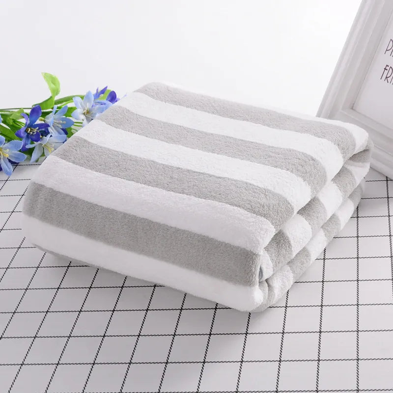 Striped Bath Towels Microfiber Coral Fleece Soft Absorbent Quick Dry Face Towels For Bathroom