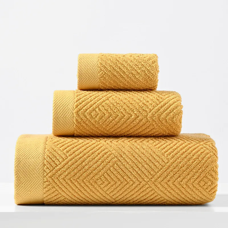 Pure Cotton Thickened Towels High Absorbency Jacquard Geometric Texture Soft Face Bath Towels For Home Bathroom
