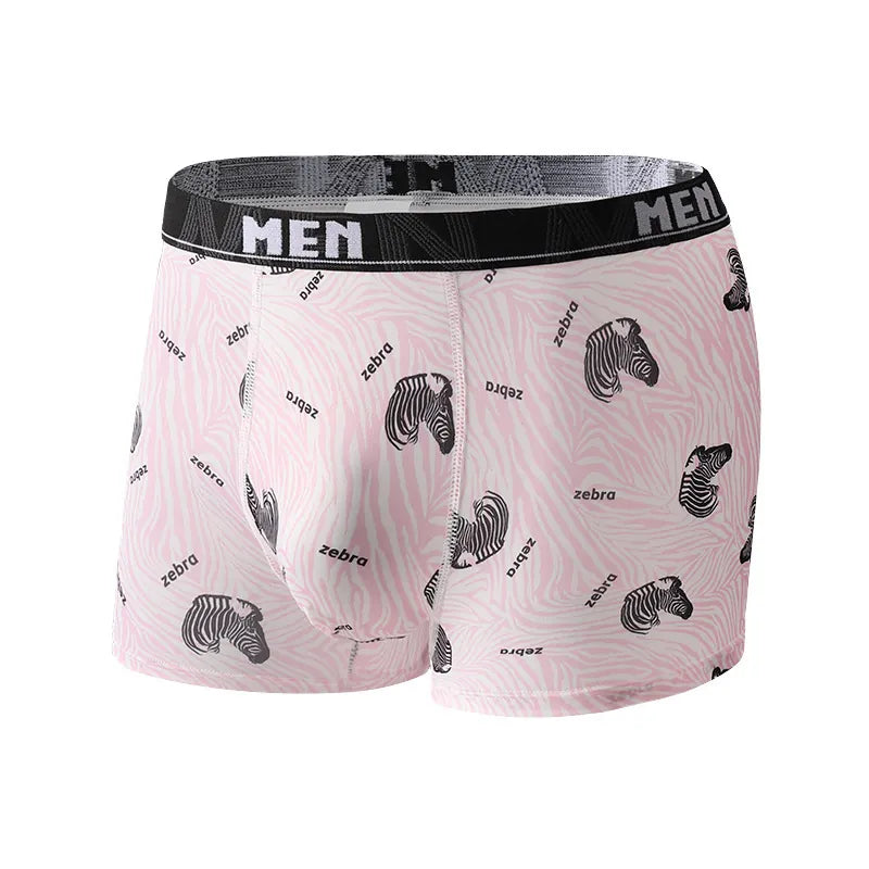 Men Polyester Ice Silk Breathable Boxer Briefs Cartoon Animal Print Comfortable Elastic Waistband Underwear