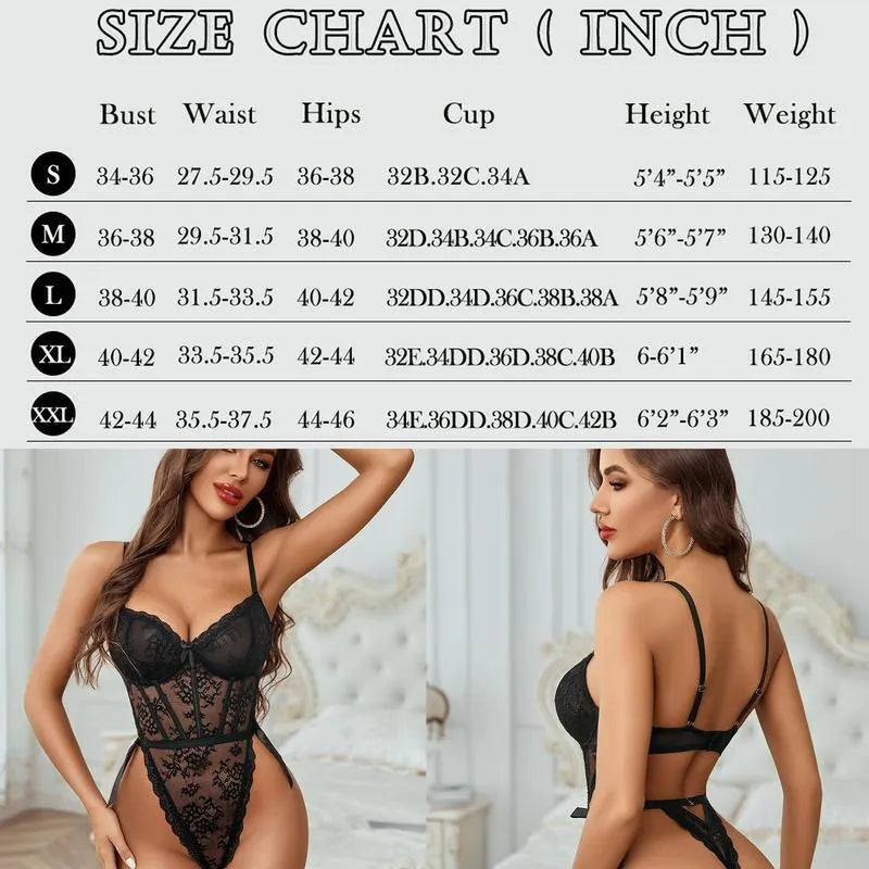 Women Sexy Floral Lace Bodysuit Teddy Lingerie With Bow Tie