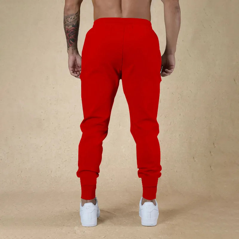 Men Sporty Polyester Solid Color Drawstring Joggers Slim Fit Cuffed Hem Sweatpants