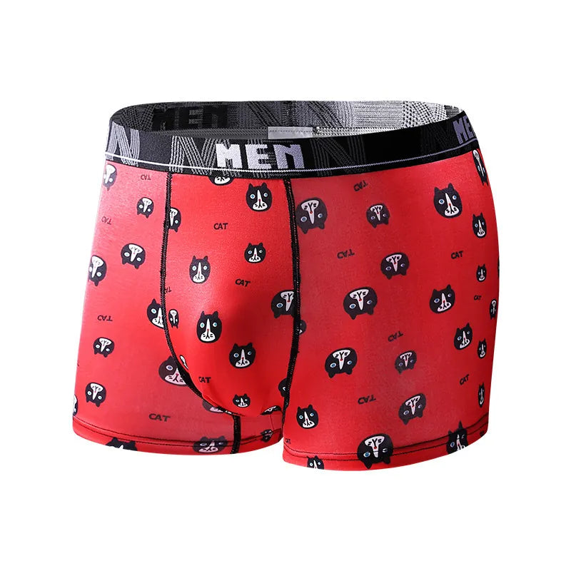 Men Polyester Ice Silk Breathable Boxer Briefs Cartoon Animal Print Comfortable Elastic Waistband Underwear