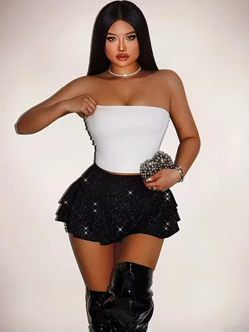 Women Sexy High Waist Multi Layered Ruffle Short Skirt