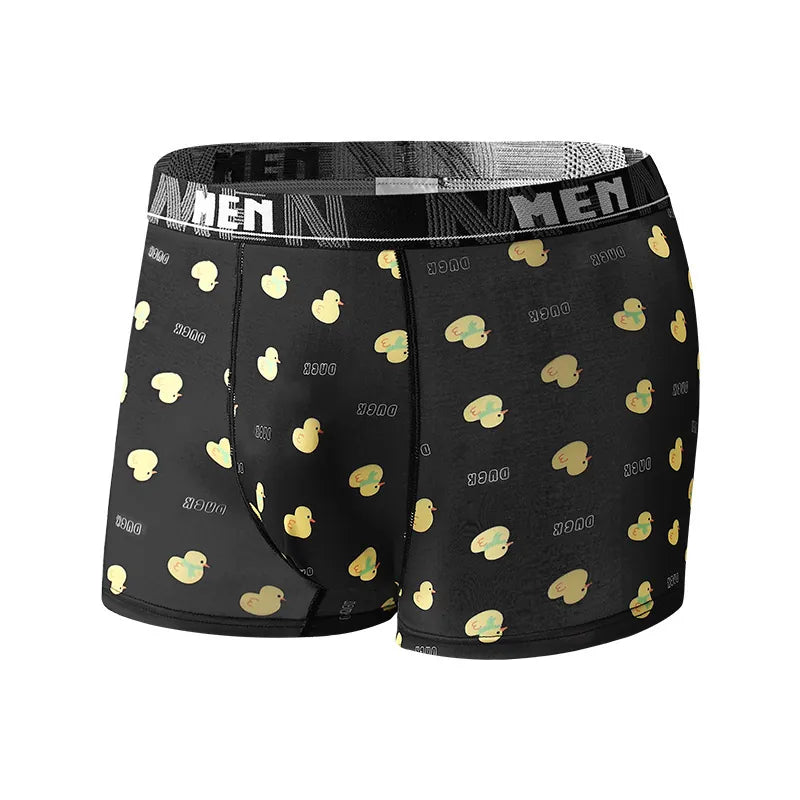 Men Polyester Ice Silk Breathable Boxer Briefs Cartoon Animal Print Comfortable Elastic Waistband Underwear