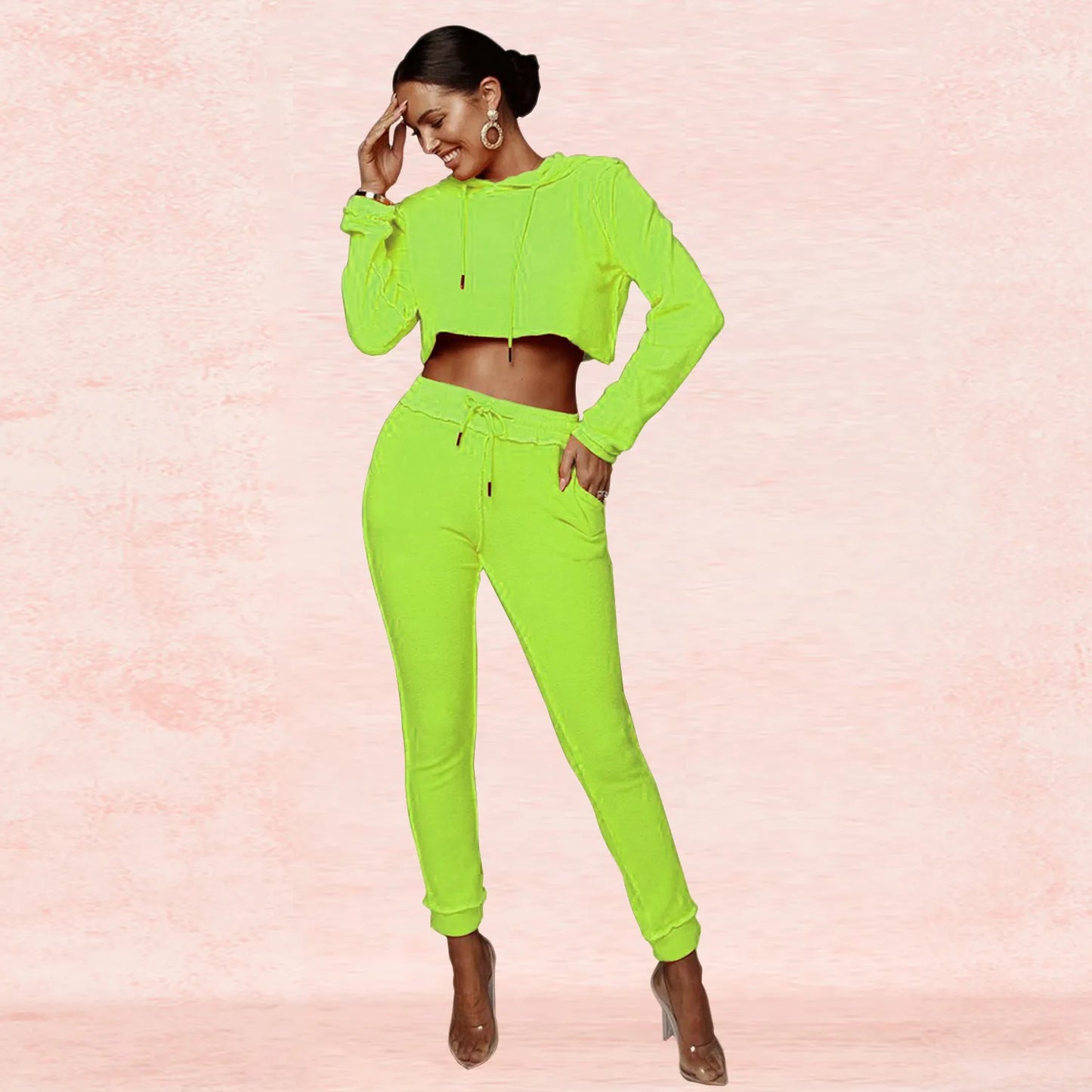 Women's 2 Piece Tracksuit Cropped Hoodie And Jogger Pants Set