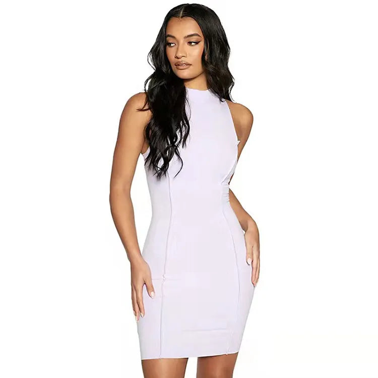 Women Mini Dress Ribbed Knit Sleeveless
