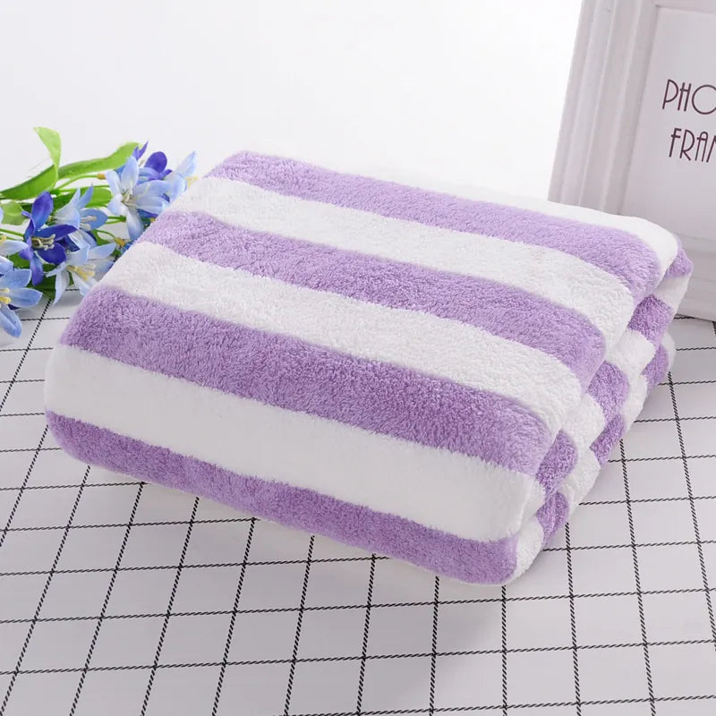 Striped Bath Towels Microfiber Coral Fleece Soft Absorbent Quick Dry Face Towels For Bathroom