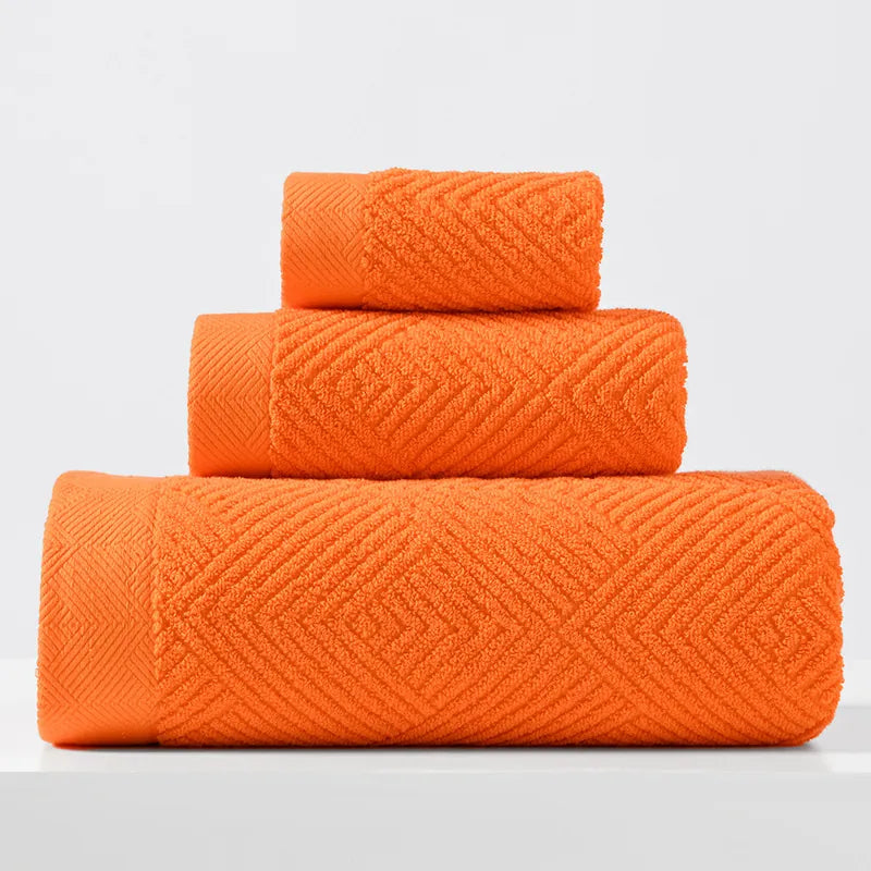 Pure Cotton Thickened Towels High Absorbency Jacquard Geometric Texture Soft Face Bath Towels For Home Bathroom