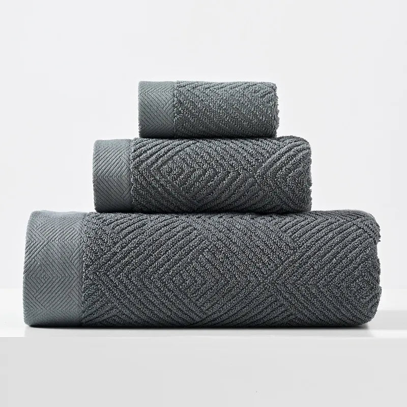 Pure Cotton Thickened Towels High Absorbency Jacquard Geometric Texture Soft Face Bath Towels For Home Bathroom